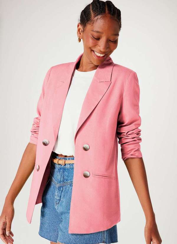 Hering - Blazer Feminino Reto Alongado em Linho Rosa 2