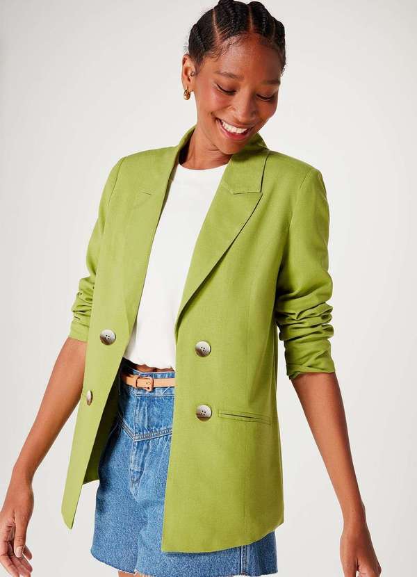Hering - Blazer Feminino Reto Alongado em Linho Verde