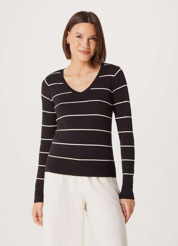 Hering - Blusao Basico Feminino Listrado em Trico Preto