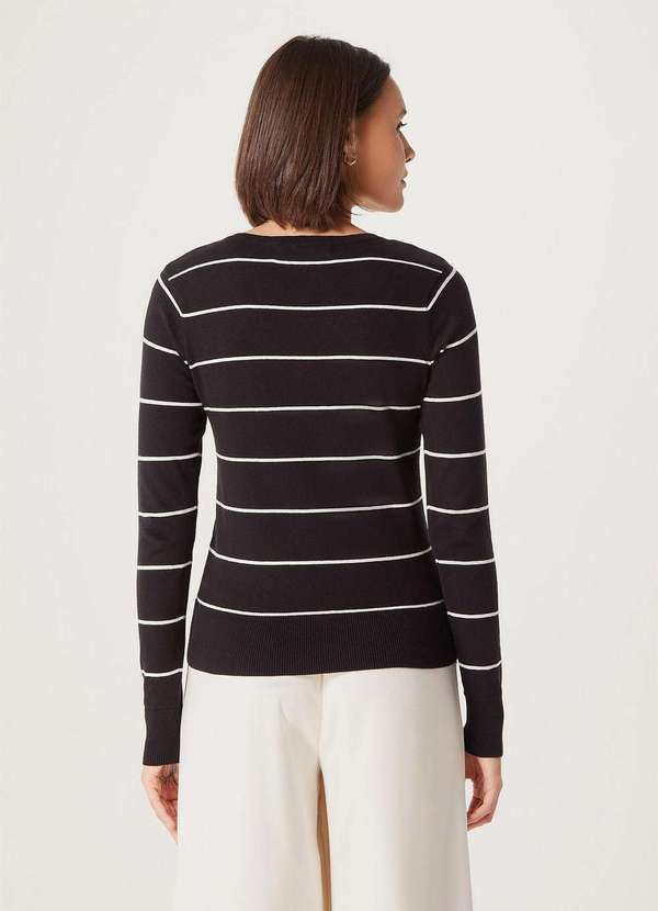 Hering - Blusao Basico Feminino Listrado em Trico Preto 3