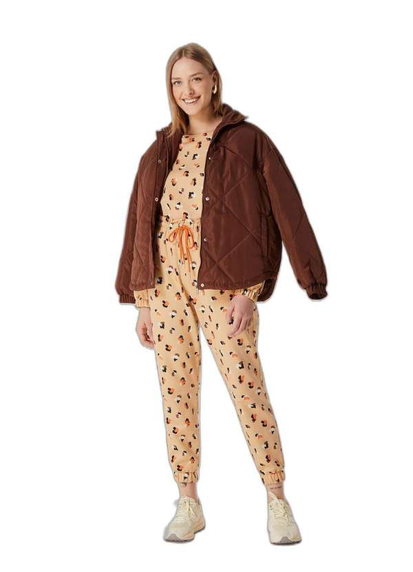 Hering - Blusao em Moletom Feminino Animal Print Laranja 4