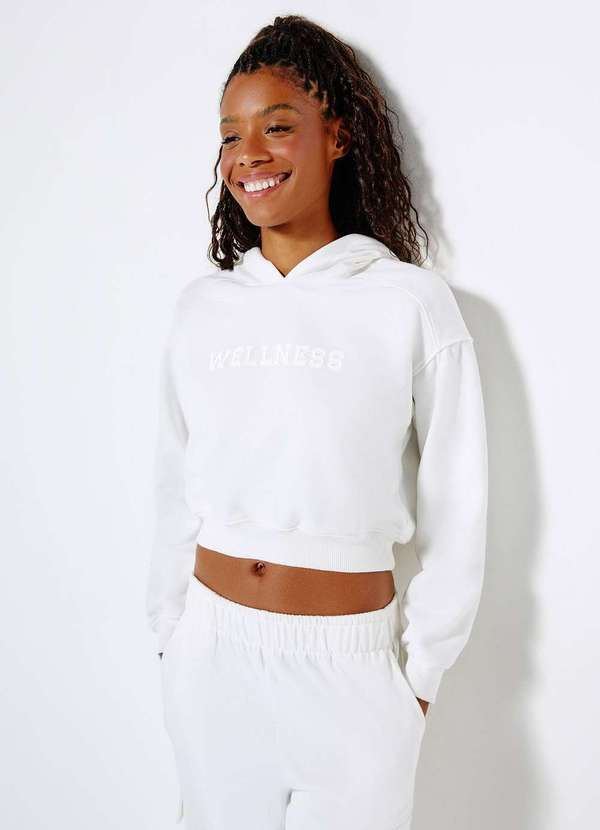 Hering - Blusao Esportivo Feminino Cropped em Moletom Branco