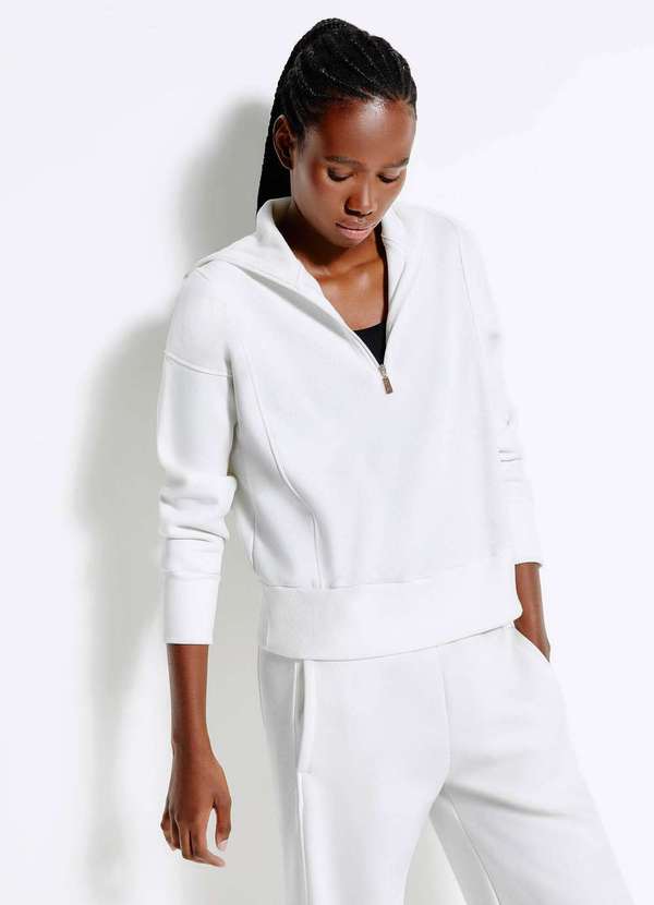 Hering - Blusao Esportivo Feminino em Moletom Branco