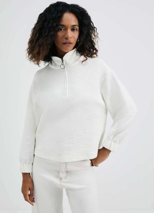 Hering - Blusao Feminino Box em Malha Texturizada Branco