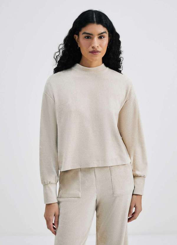 Hering - Blusao Feminino Box em Veludo Cotele Bege