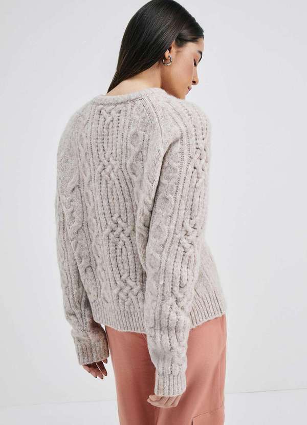 Hering - Blusao Feminino Decote V em Trico Texturizado Bege 3