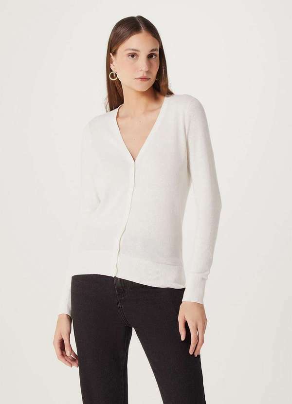 Hering - Cardigan Basico Feminino em Trico Branco