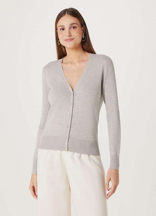 Hering - Cardigan Basico Feminino em Trico Cinza