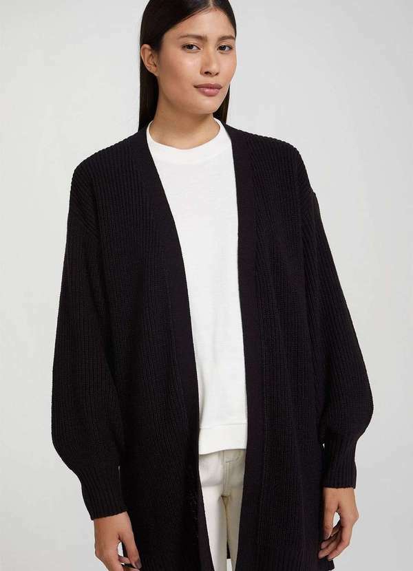 Hering - Cardigan Feminino Alongado em Trico Preto 5