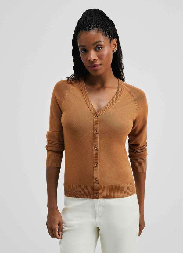 Hering - Cardigan Feminino em Trico Marrom
