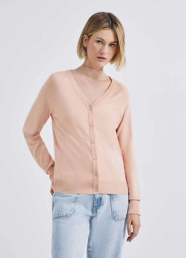 Hering - Cardigan Feminino em Trico Rosa
