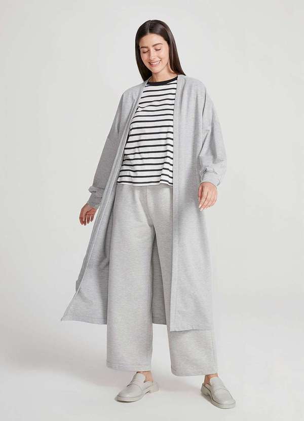 Hering - Casaco de Moletom Feminino Alongado Cinza