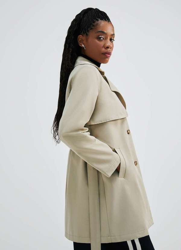 Hering Casaco Trench Coat Feminino com Faixa Bege