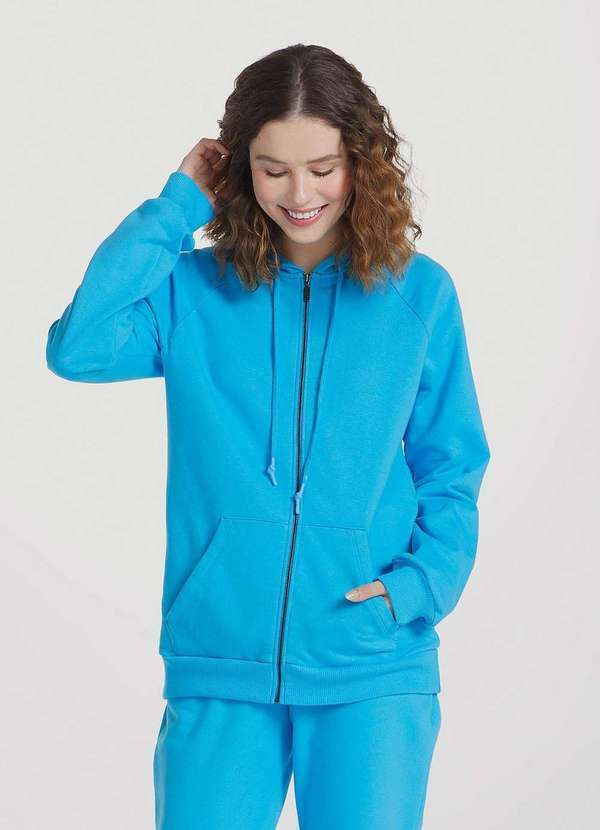 Hering - Jaqueta Basica em Moletom Peluciado Feminina Oversized Azul