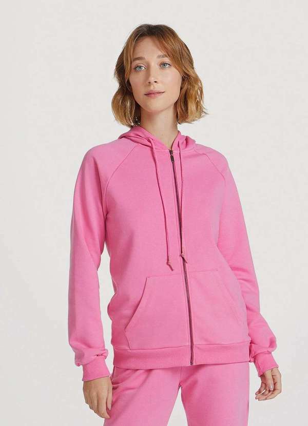 Hering - Jaqueta Basica em Moletom Peluciado Feminina Oversized Rosa