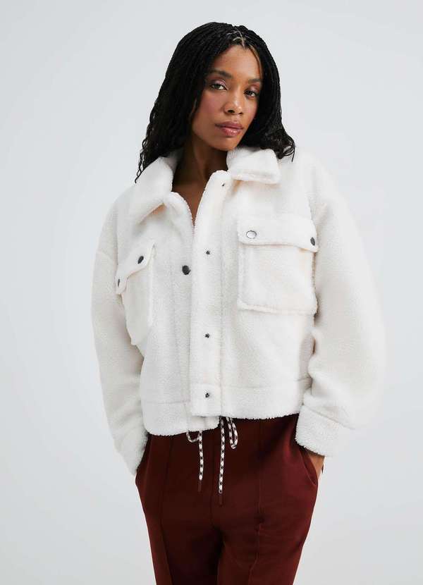 Hering - Jaqueta Feminina Peluciada com Bolsos Branco