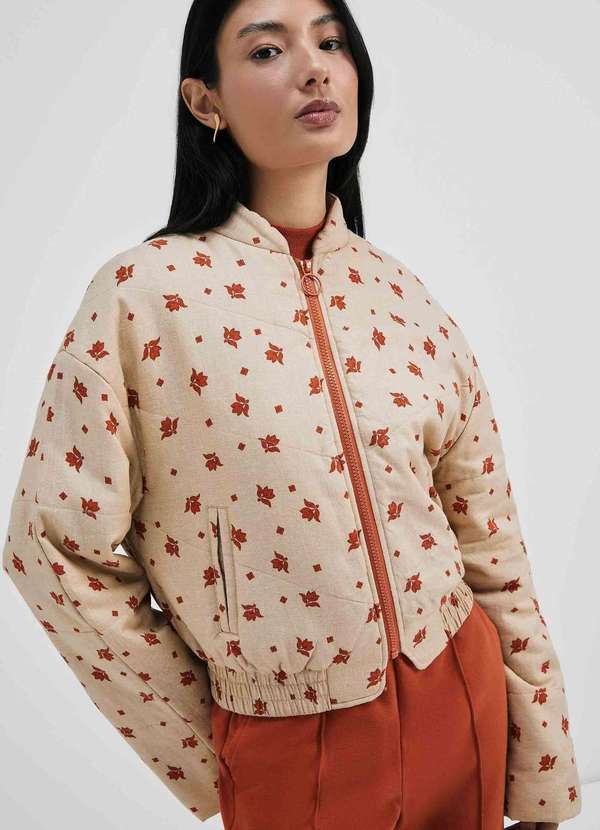 Hering - Jaqueta Feminina Puffer Estampada em Nylon Bege