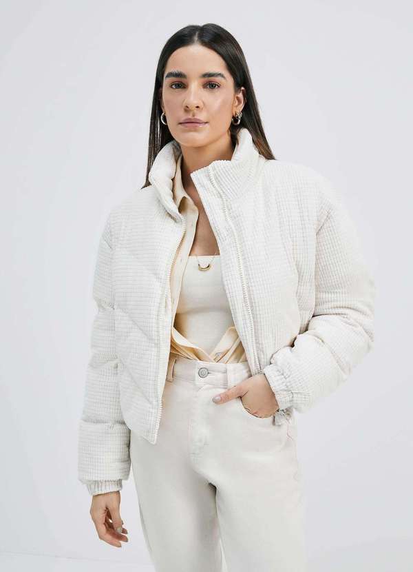 Hering - Jaqueta Feminina Puffer Texturizada Branco
