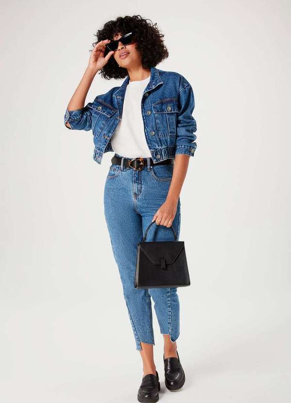 Hering - Jaqueta Jeans Feminina Cropped com Gola Alta Azul 2