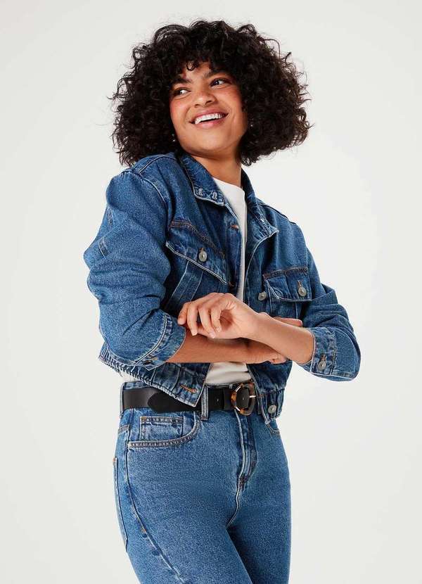 Hering - Jaqueta Jeans Feminina Cropped com Gola Alta Azul 4