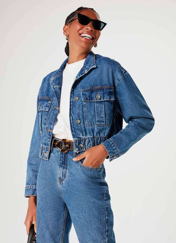 Hering - Jaqueta Jeans Feminina Cropped com Gola Alta Azul 6