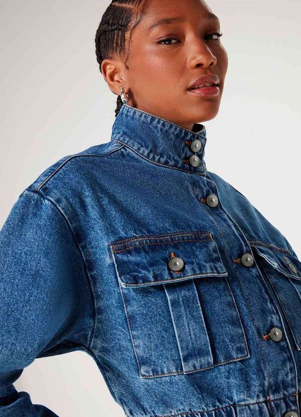 Hering - Jaqueta Jeans Feminina Cropped com Gola Alta Azul 7