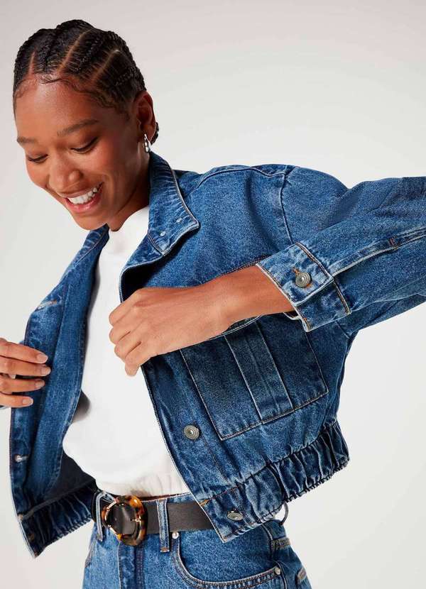 Hering - Jaqueta Jeans Feminina Cropped com Gola Alta Azul 8