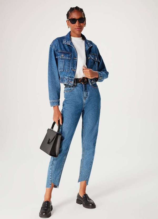 Hering - Jaqueta Jeans Feminina Cropped com Gola Alta Azul 9