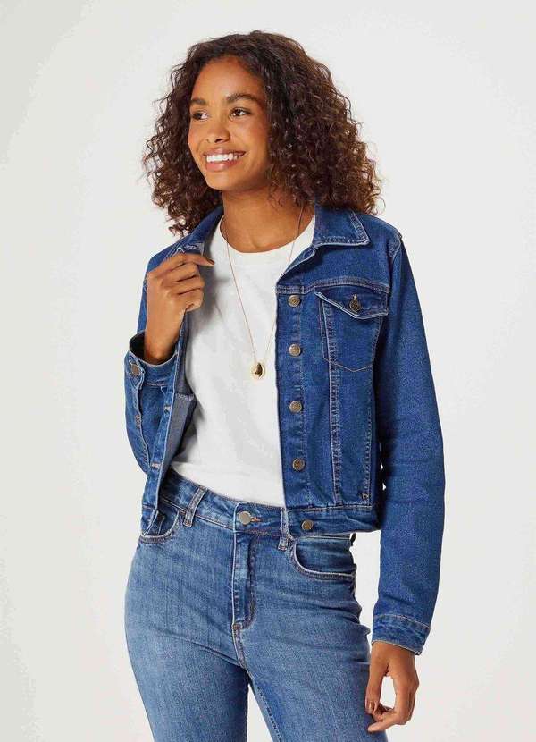 Jaqueta Jeans Feminina Reta com Botoes Azul Hering Oficial