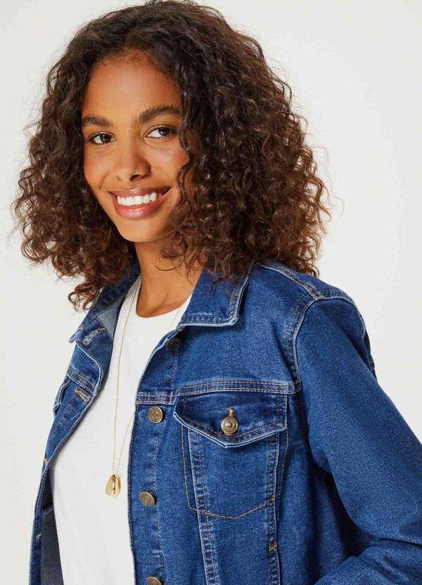 Hering - Jaqueta Jeans Feminina Reta com Botoes Azul 5