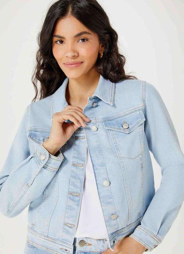 Hering - Jaqueta Jeans Feminina Reta com Botoes Azul 2