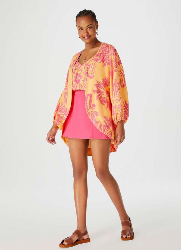 Hering - Kimono Feminino Floral em Viscose Laranja