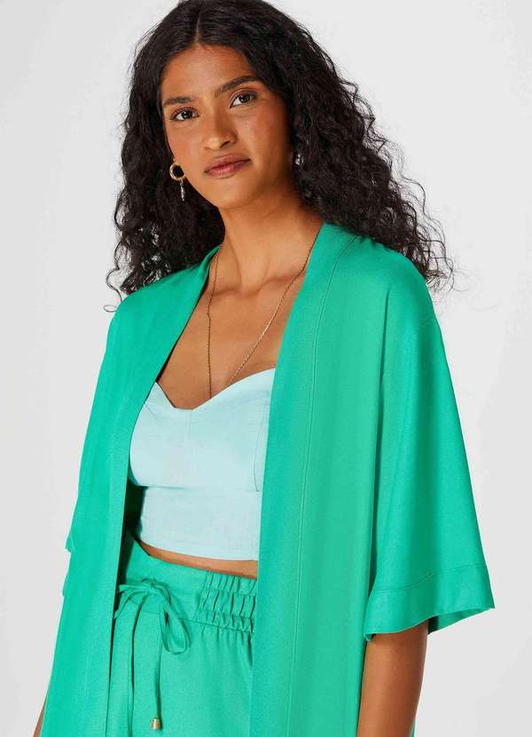 Hering - Kimono Feminino Manga 7/8 em Viscose Verde 4