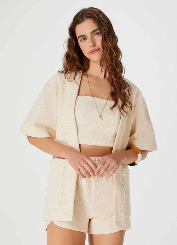 Hering - Kimono Feminino Texturizado em Malha Eco Bege