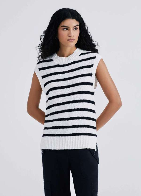 Hering - Colete Feminino Box Listrado em Trico Branco