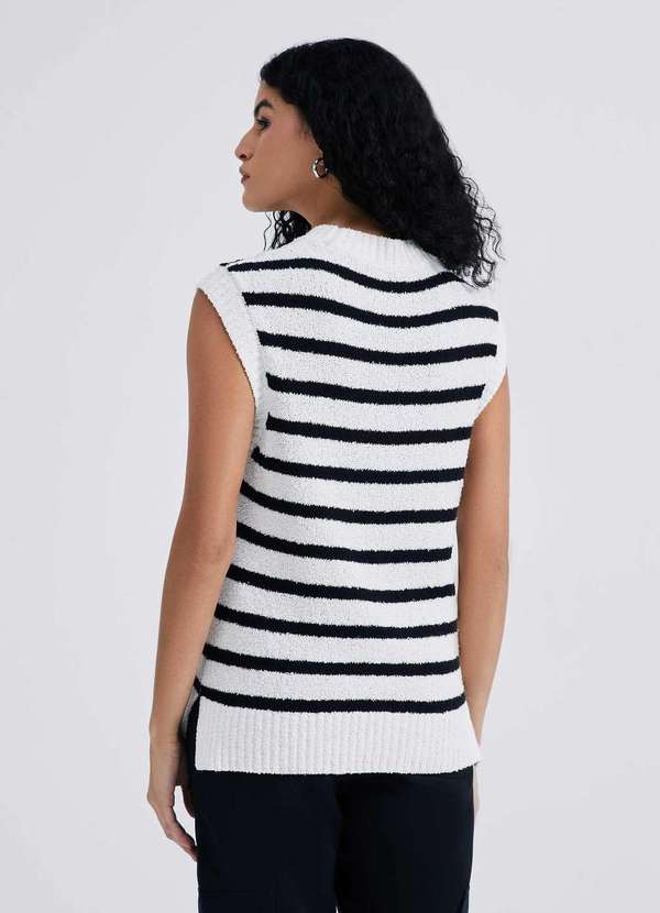 Hering - Colete Feminino Box Listrado em Trico Branco 3