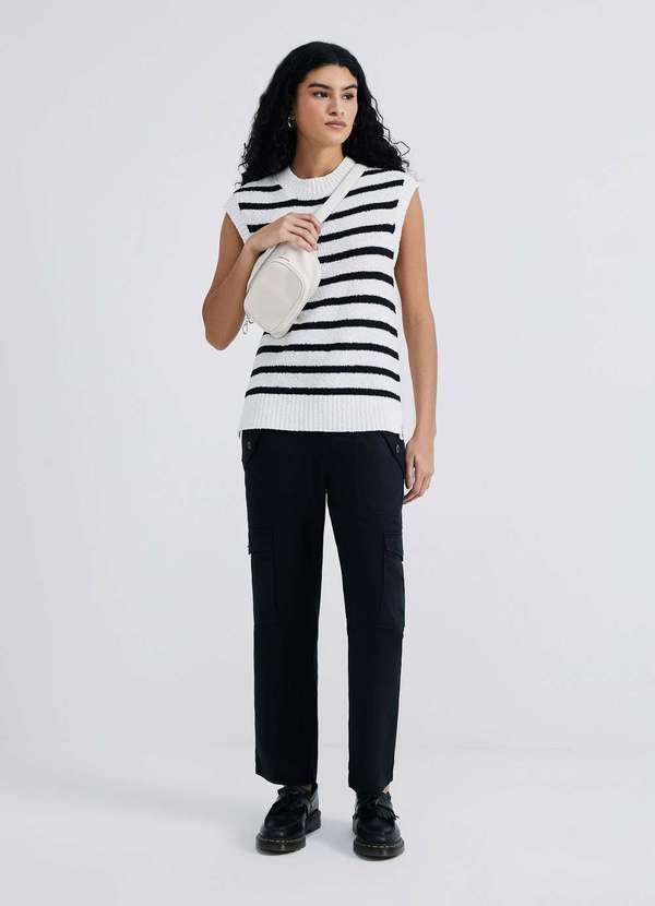 Hering - Colete Feminino Box Listrado em Trico Branco 4