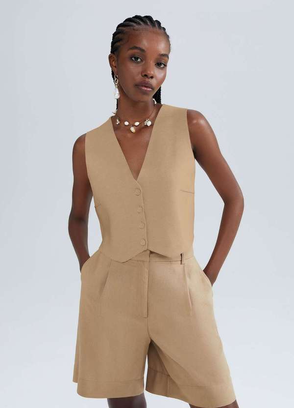 Hering - Colete Cropped Feminino em Trico Leve Bege
