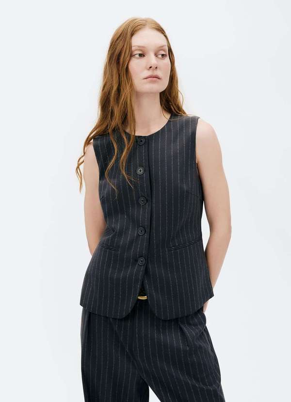 Hering - Colete Feminino Alongado Fio Tinto Cinza