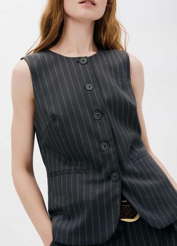 Hering - Colete Feminino Alongado Fio Tinto Cinza 2