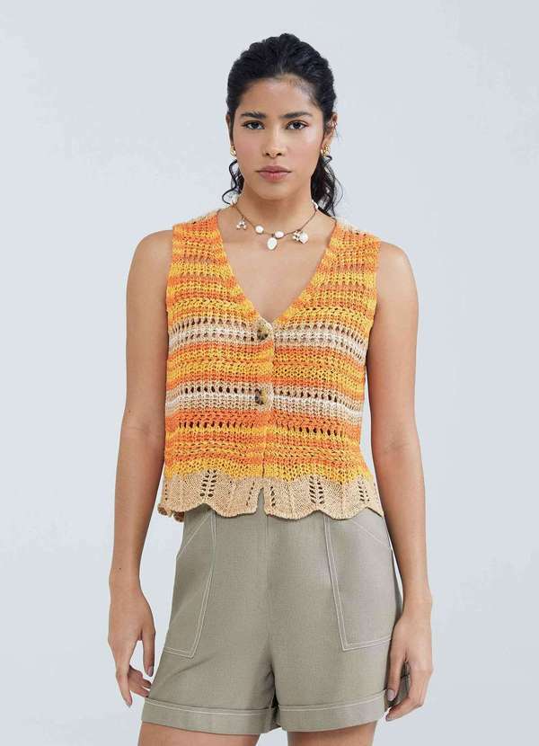 Hering - Colete Feminino em Trico Fio Tinto Laranja