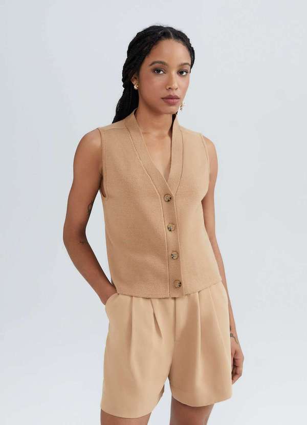 Hering - Colete Feminino em Trico Leve Bege