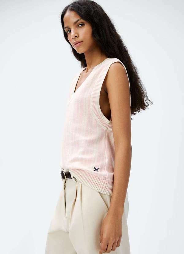 Hering - Colete Feminino Fio Tinto em Trico Rosa