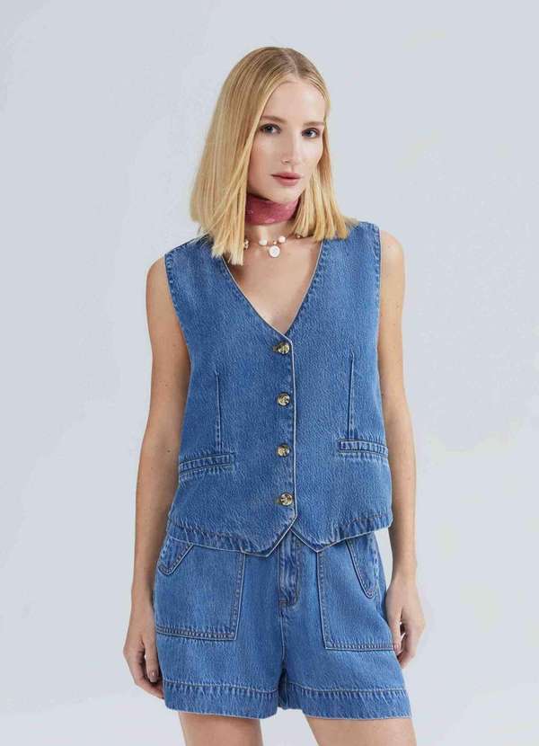 Hering - Colete Jeans Feminino Azul