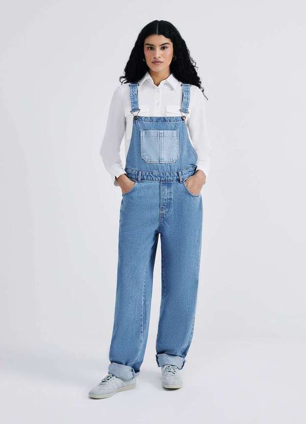 Hering - Jardineira Jeans Feminina Bicolor Azul