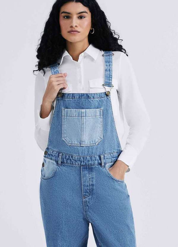 Hering - Jardineira Jeans Feminina Bicolor Azul 2