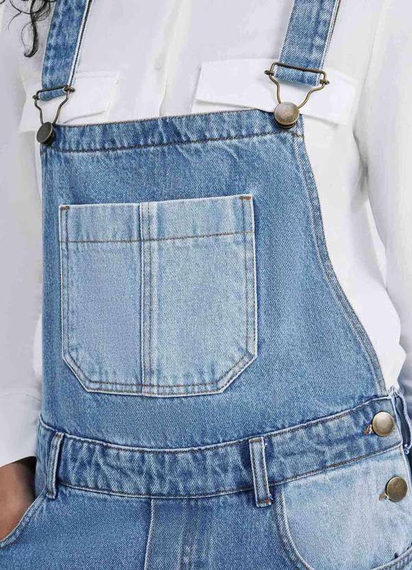 Hering - Jardineira Jeans Feminina Bicolor Azul 4