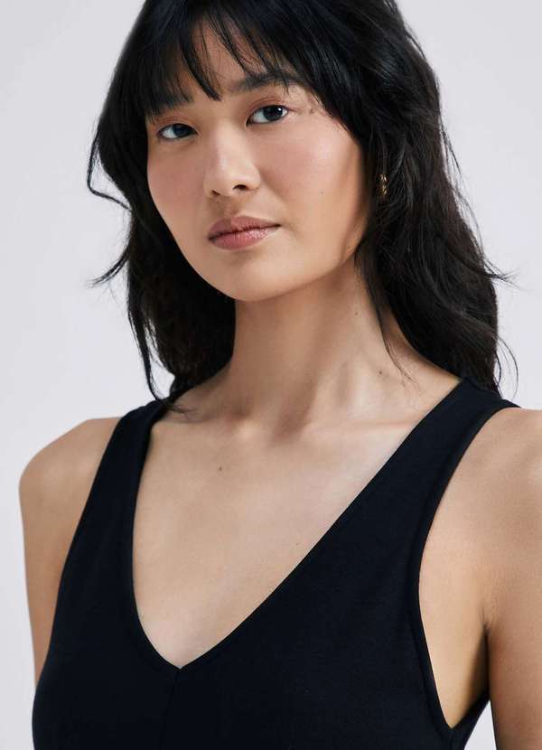 Hering - Macacao Longo Feminino Reto em Algodao Supima Preto 2