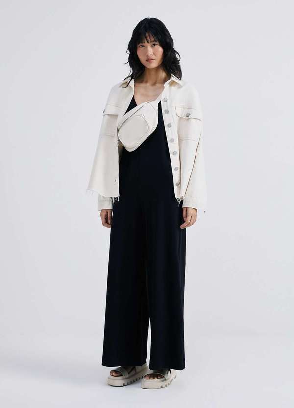 Hering - Macacao Longo Feminino Reto em Algodao Supima Preto 4