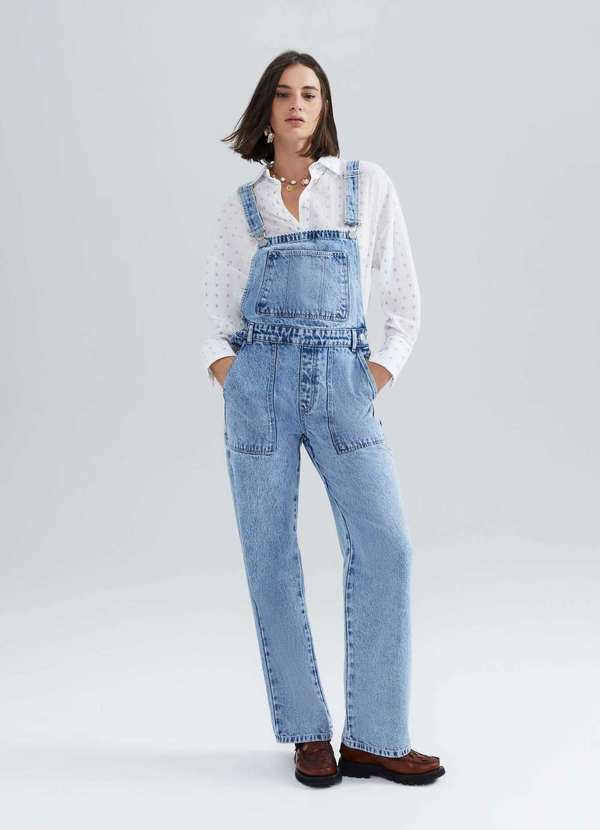 Hering - Jardineira Jeans Longa Reta Azul
